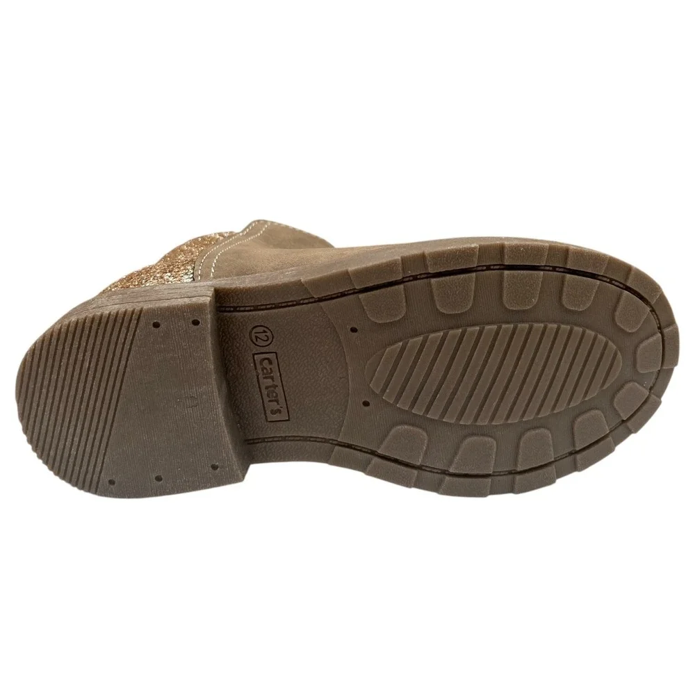 Carters Little Girl's Liana Ankle Boots Size 12 Taupe Glitter Accent Side Zip‎